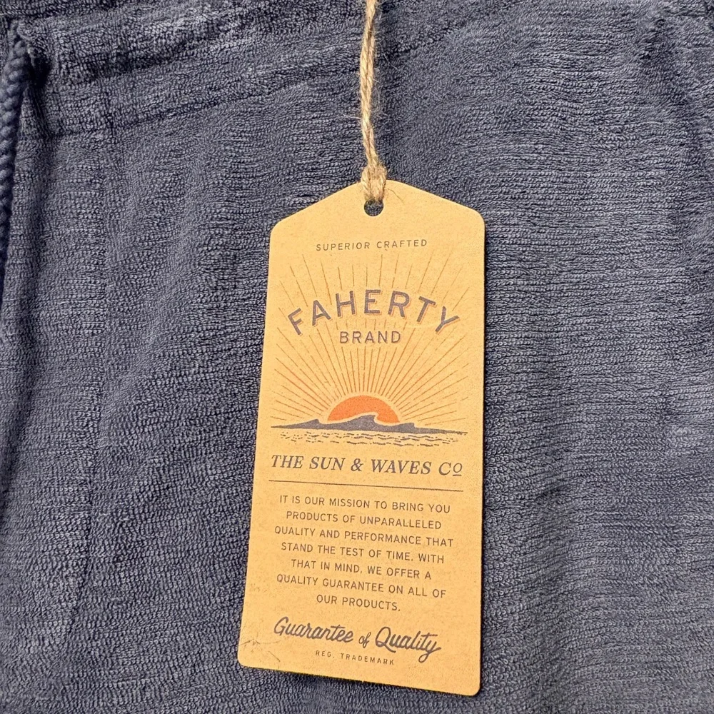 NWT Faherty Men's Cabana Towel Terry Shorts Eastern Storm Blue Large $128